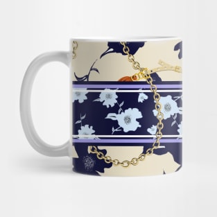 Floral pattern with gold chains, tassels, belts Mug